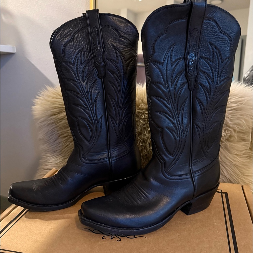 Burns 1876 Goat Leather 13” Mad Dog Winn Stitching Cowboy Boot 7.5 C - Like New! - Picture 1 of 12